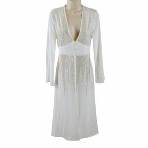 Carmin Long Sleeves White Embellished Duster Top